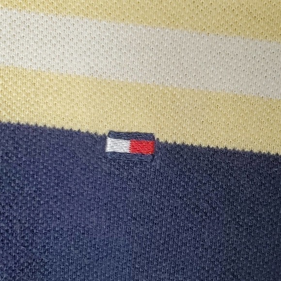 Tommy Hilfiger Striped Polo Shirt Navy Yellow XL - Picture 3 of 8